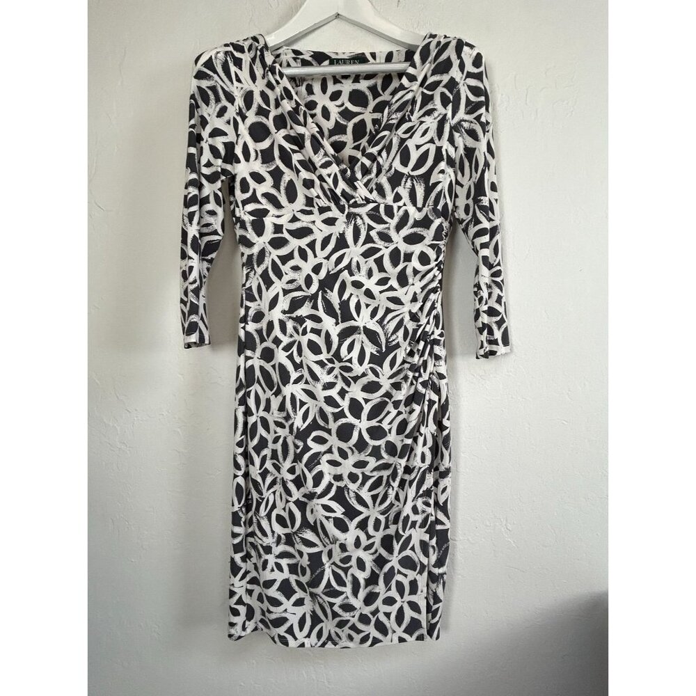 Lauren Ralph Lauren Womens Gray Floral 3/4 Sleeve Sheath Dress Size 6 Stretch